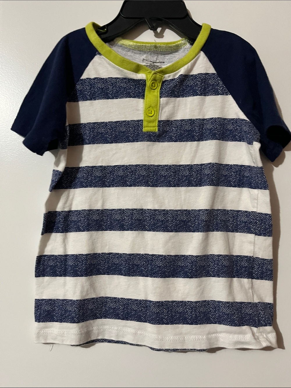 Impressions Navy, White & Lime Striped Short-Sleeve Henley Tee